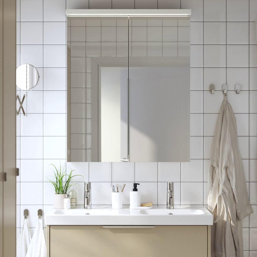 IKEA LETTAN Mobile A Specchio Con Ante Effetto Specchio/vetro A Specchio 60x15x95 Cm