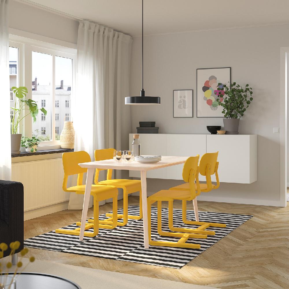 IKEA LISABO / LYCKAN Tavolo E 4 Sedie Impiallacciatura Di Frassino/giallo Impiallacciatura Di Betulla 140x78 Cm