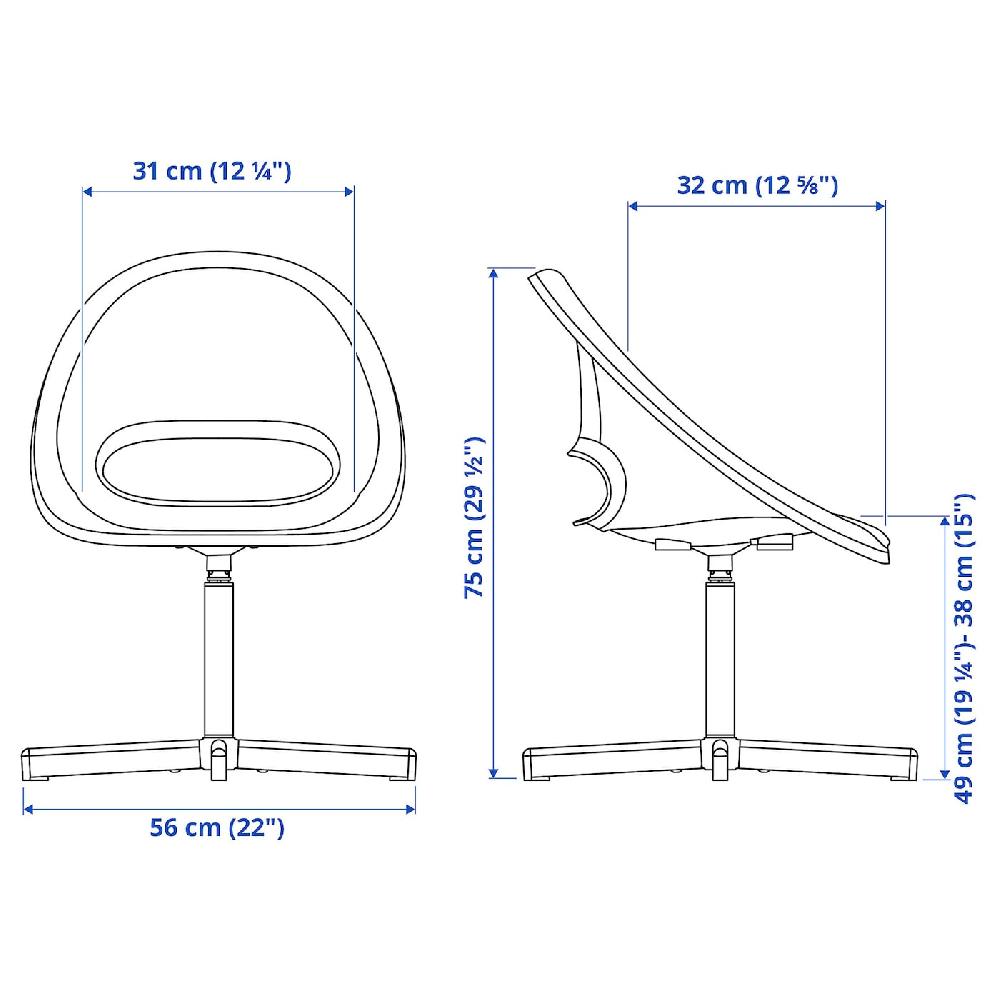 IKEA LOBERGET / SIBBEN Sedia Da Scrivania/cuscino Bambini Bianco/turchese