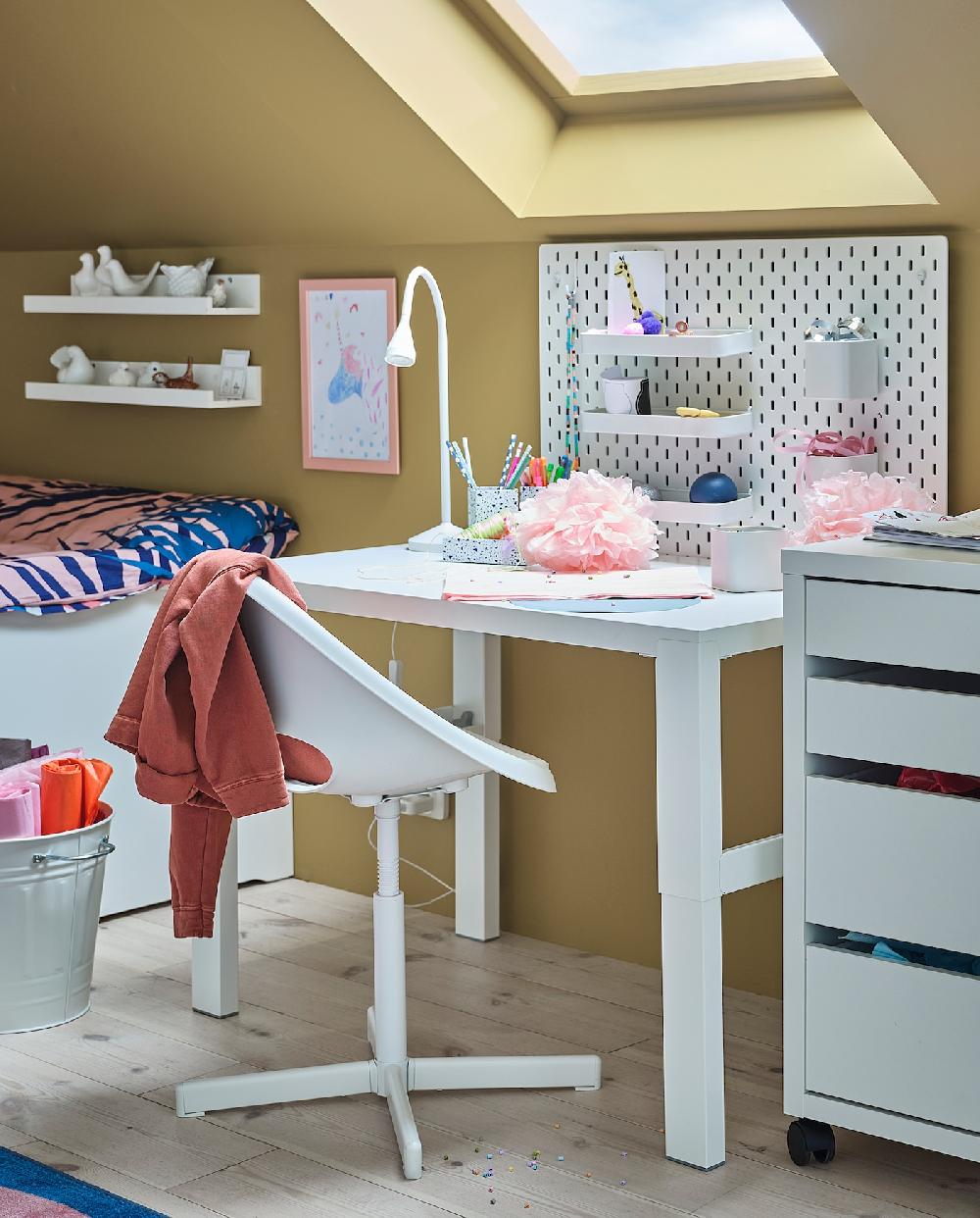 IKEA LOBERGET / SIBBEN Sedia Da Scrivania/cuscino Bambini Bianco/turchese
