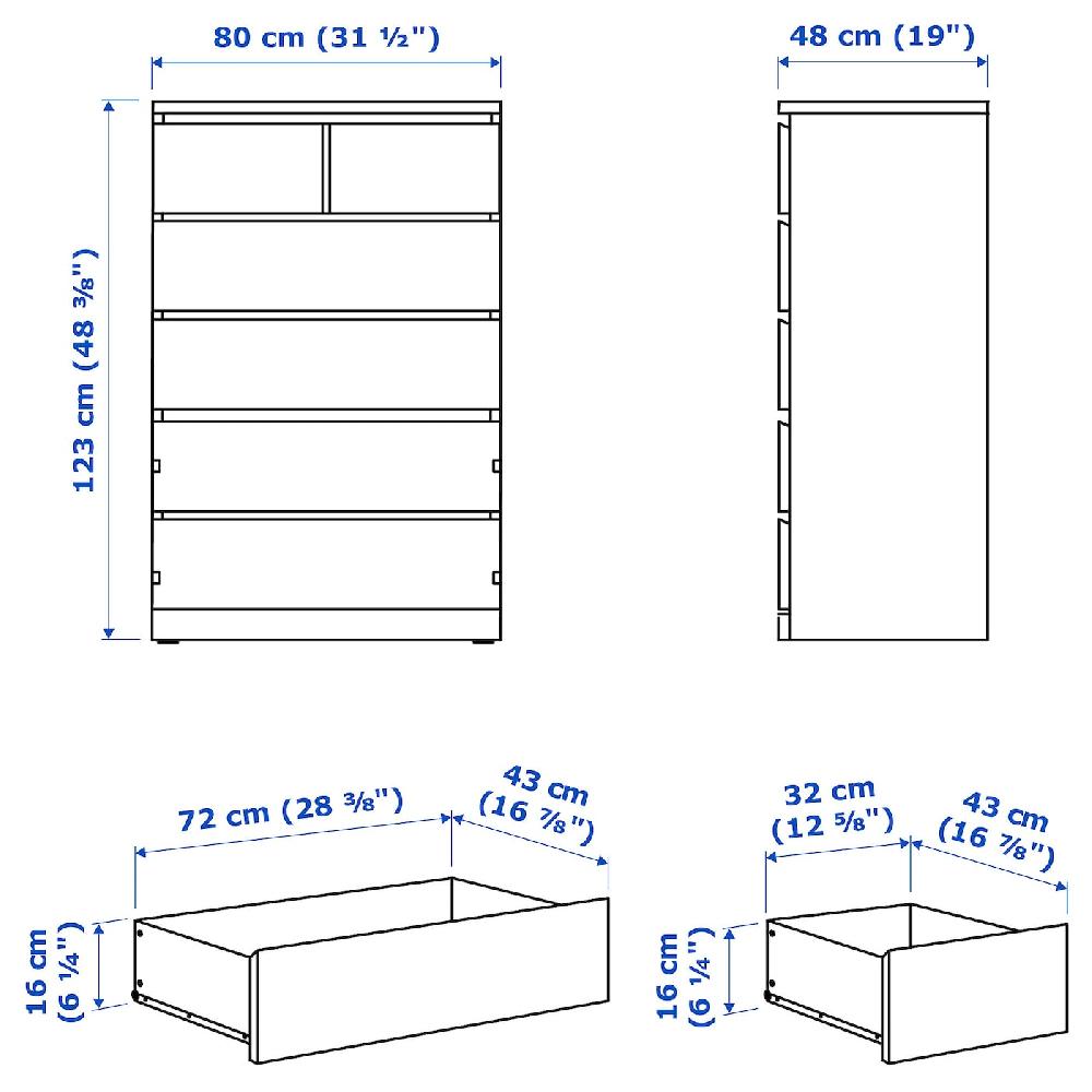 IKEA MALM Cassettiera Con 6 Cassetti Bianco 80x123 Cm