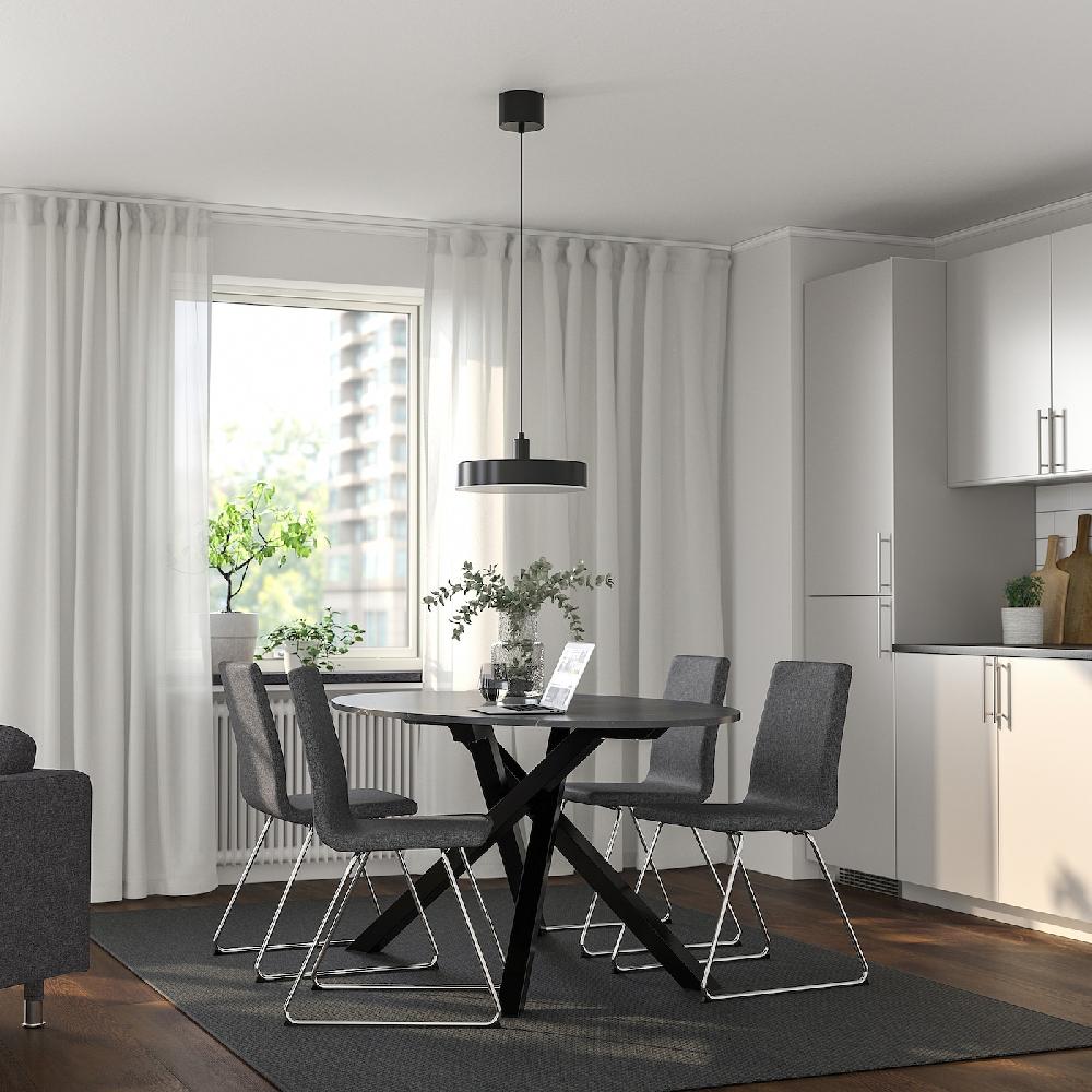 IKEA MARIEDAMM / LILLÅNÄS Tavolo E 4 Sedie Nero Effetto Marmo/Gunnared Grigio Scuro Cromato 180x100 Cm