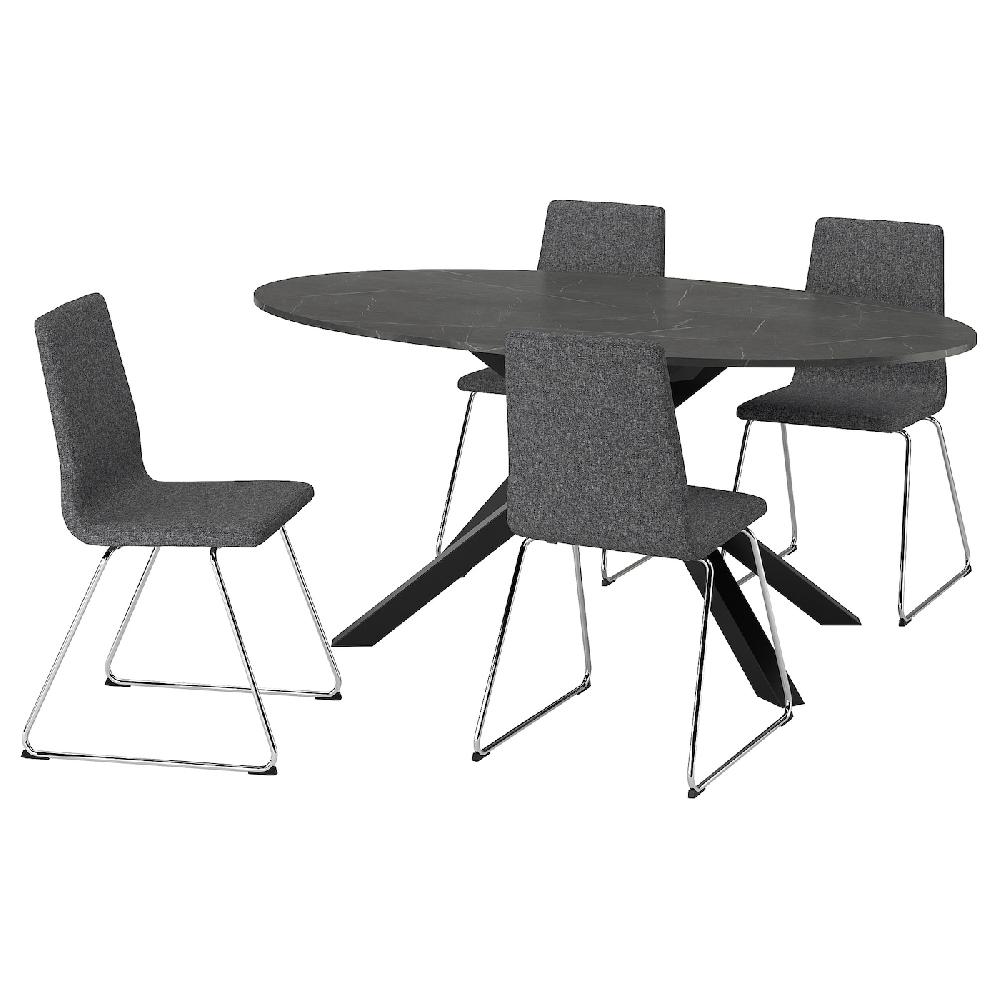 IKEA MARIEDAMM / LILLÅNÄS Tavolo e 4 sedie nero effetto marmo/Gunnared grigio scuro cromato 180x100 cm