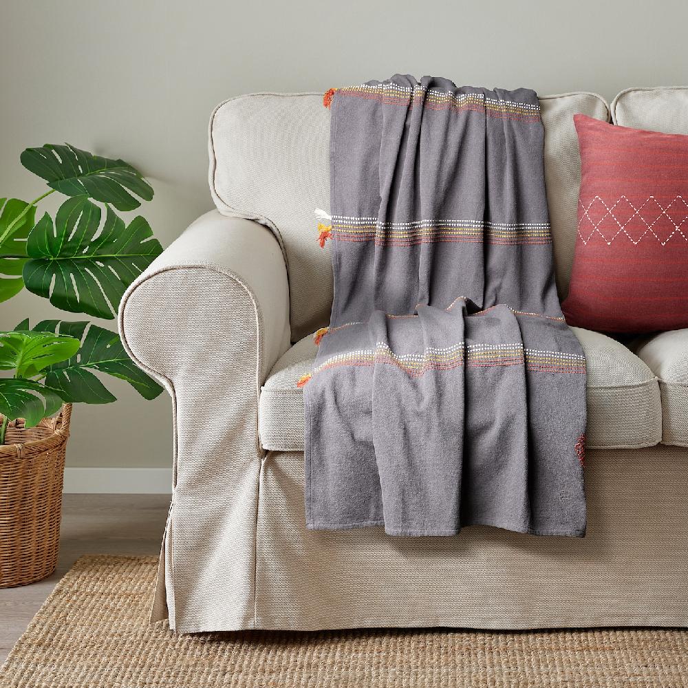 IKEA MÄVINN Plaid Grigio Rosso/ricamo Nappa 110x170 Cm