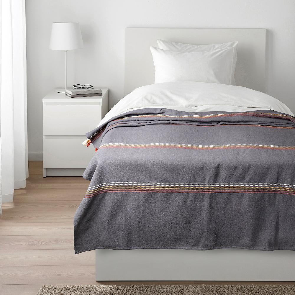 IKEA MÄVINN Plaid Grigio Rosso/ricamo Nappa 110x170 Cm