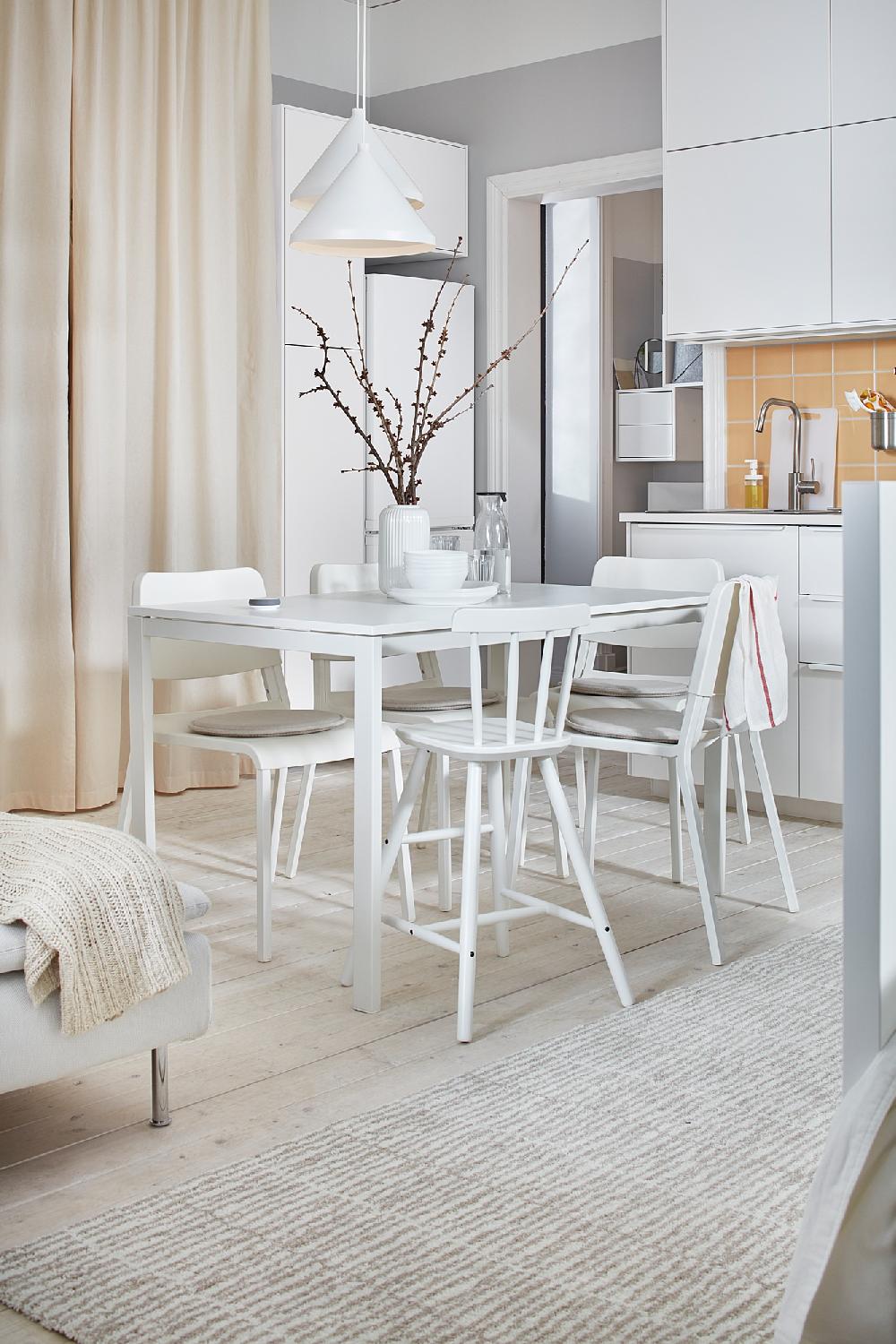 IKEA MELLTORP / TEODORES Tavolo E 4 Sedie Bianco 125 Cm