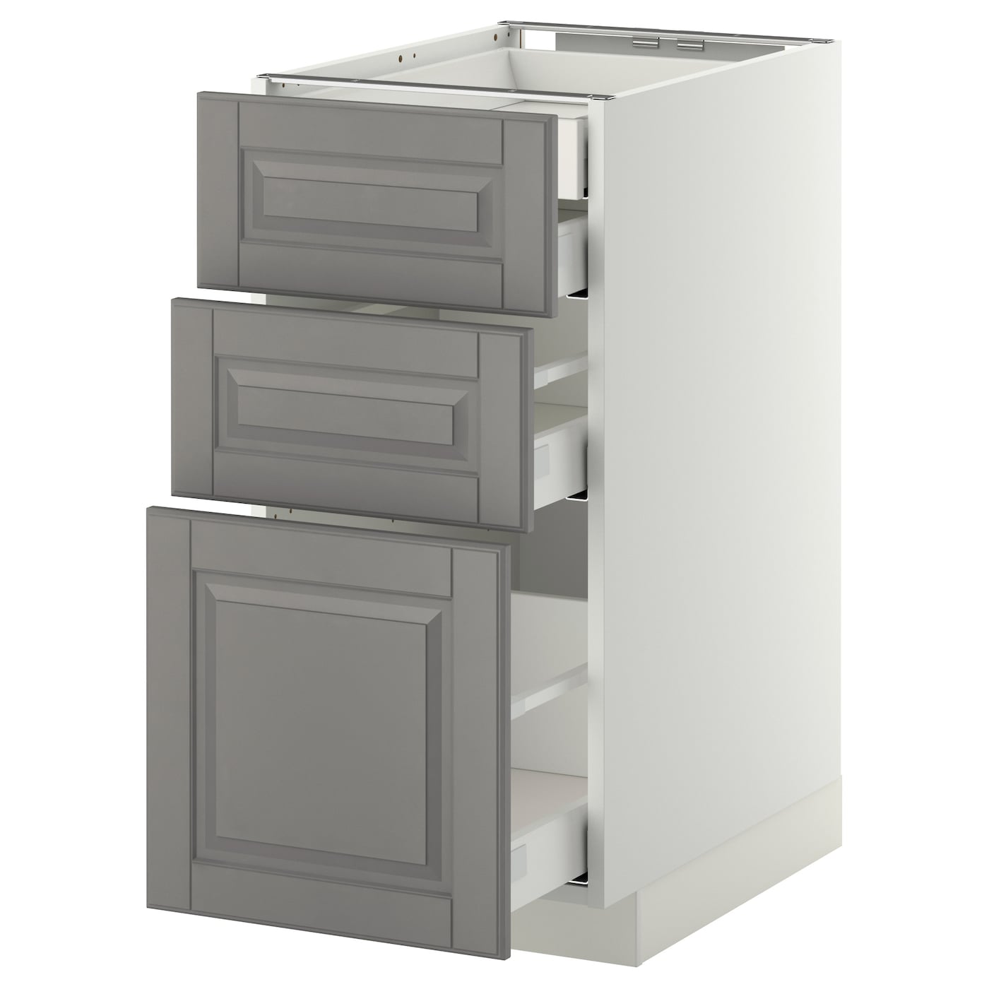 IKEA METOD / MAXIMERA Mob 3front/2casset bas/1med/1alt bianco/Bodbyn grigio 40x60 cm