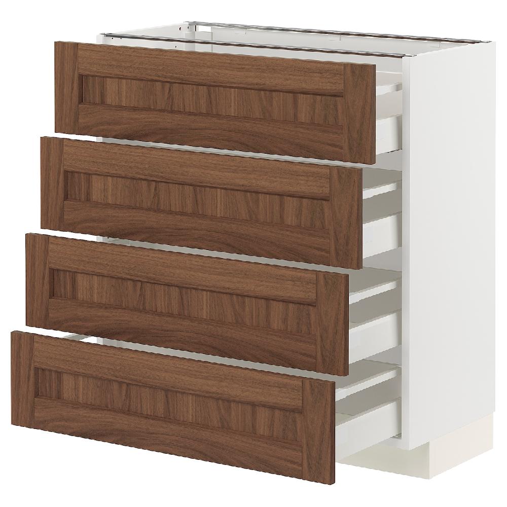 IKEA METOD / MAXIMERA Mobile/4 Frontali/4 Cassetti Bianco Enköping/marrone Effetto Noce 80x37 Cm