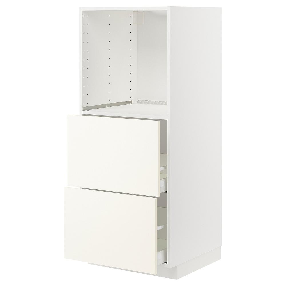 IKEA METOD / MAXIMERA Mobile alto/2 cassetti per forno bianco/Vallstena bianco 60x60x140 cm