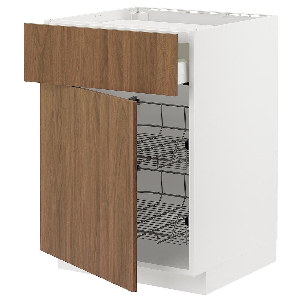 IKEA METOD / MAXIMERA Mobile piano cottura/casset/2cestel bianco/Tistorp effetto noce marrone 60x60 cm