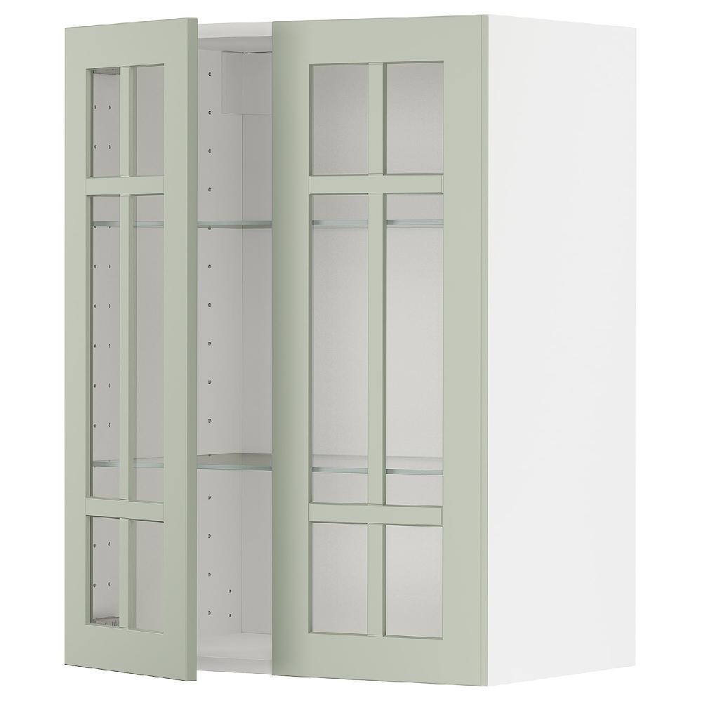 IKEA METOD Pensile con ripiani/2 ante a vetro bianco/Stensund verde chiaro 60x80 cm