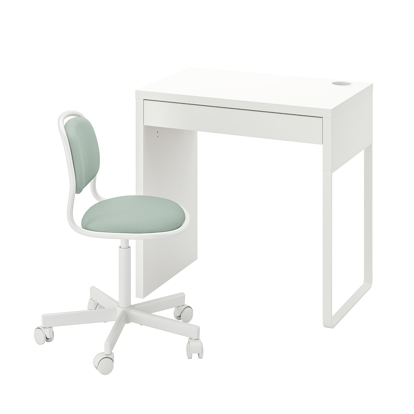 IKEA MICKE/ÖRFJÄLL Scrivania e sedia bianco/verde chiaro