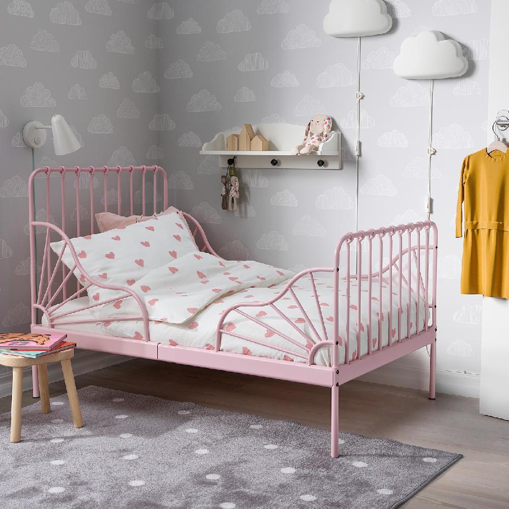 IKEA MINNEN Struttura Letto Allungabile E Doghe Rosa Chiaro 80x200 Cm