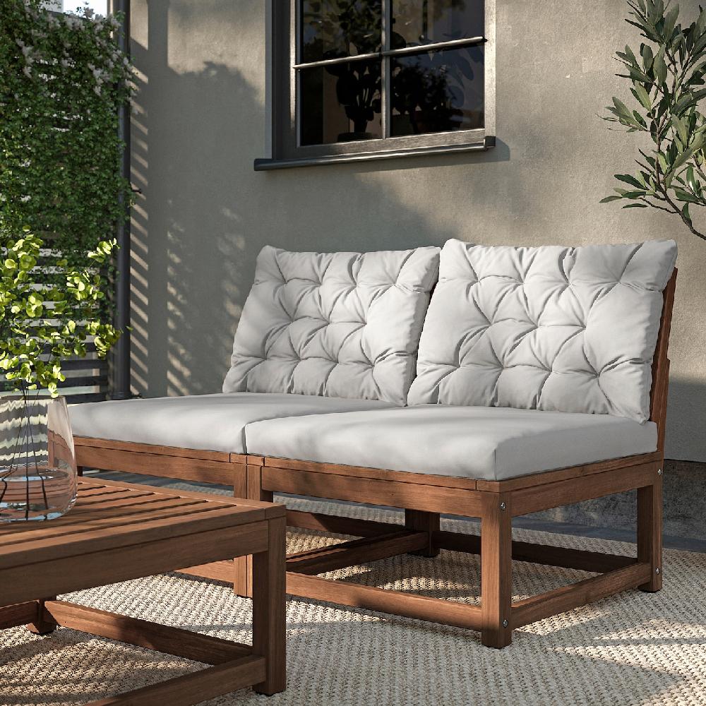 IKEA NÄMMARÖ Divano Componibile 2 Posti Esterno Mordente Marrone Chiaro/Kuddarna Grigio Chiaro-beige