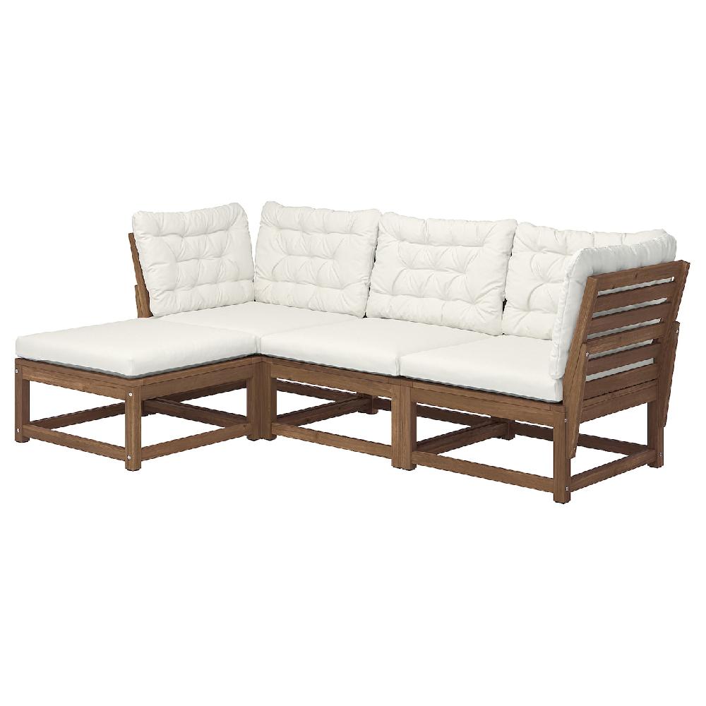 IKEA NÄMMARÖ Divano Componibile 3 Posti Esterno Con Poggiapiedi Mordente Marrone Chiaro/Kuddarna Grigio Chiaro-beige