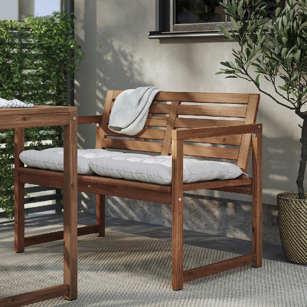 IKEA NÄMMARÖ Panca Con Schienale E Cuscini Mordente Marrone Chiaro/Kuddarna Grigio Chiaro-beige