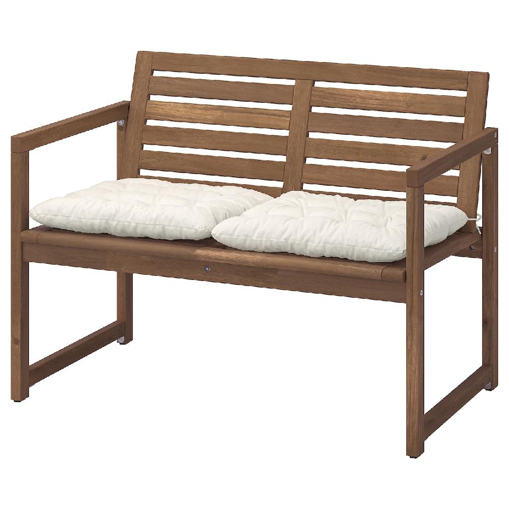 IKEA NÄMMARÖ Panca con schienale e cuscini mordente marrone chiaro/Kuddarna grigio chiaro-beige