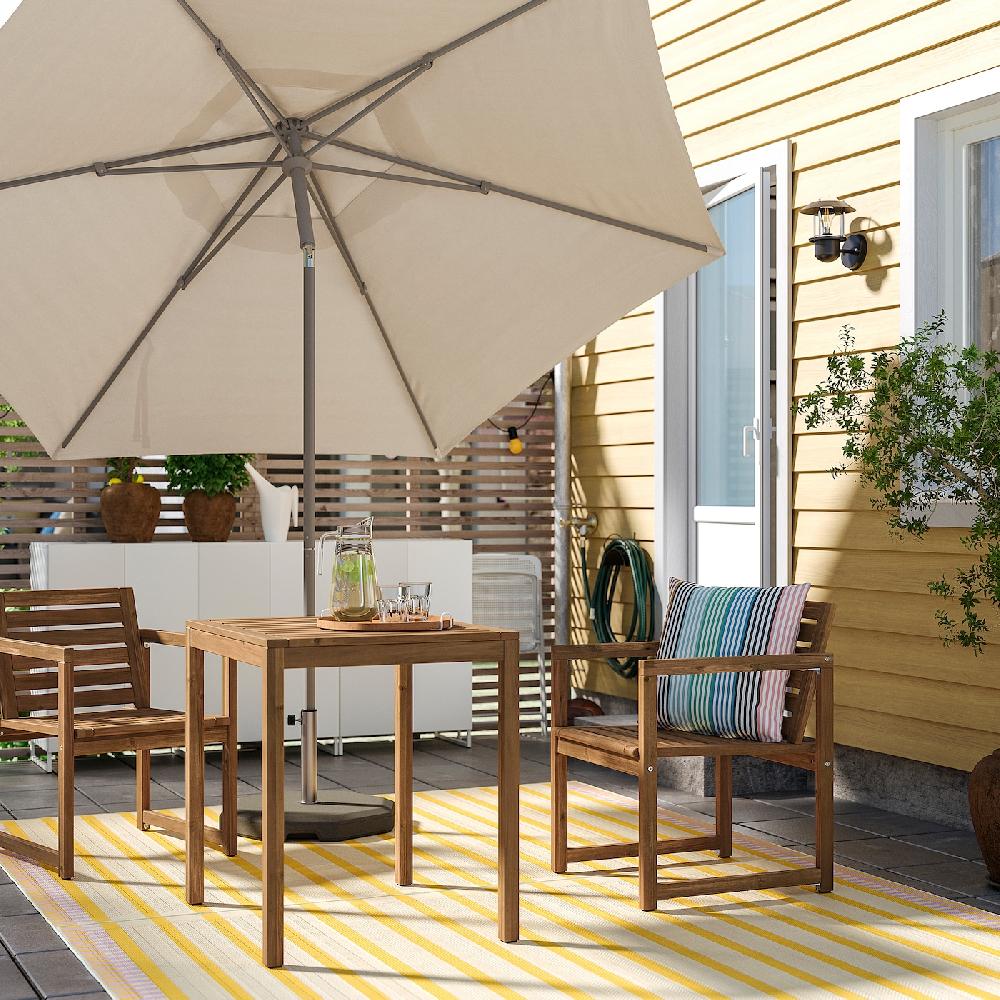 IKEA NÄMMARÖ Tavolo+2 Sedie Braccioli Giardino Mordente Marrone Chiaro 75 Cm