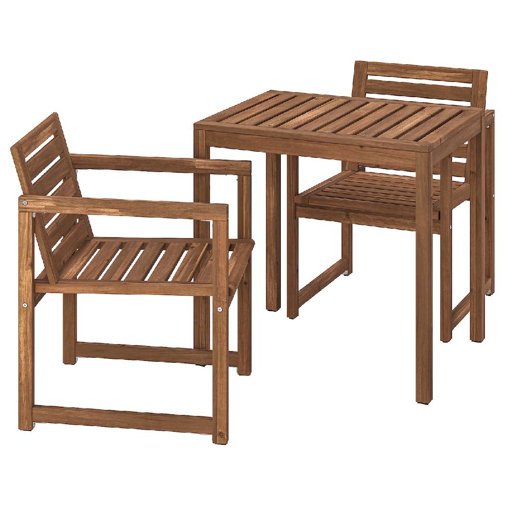IKEA NÄMMARÖ Tavolo+2 sedie braccioli giardino mordente marrone chiaro 75 cm