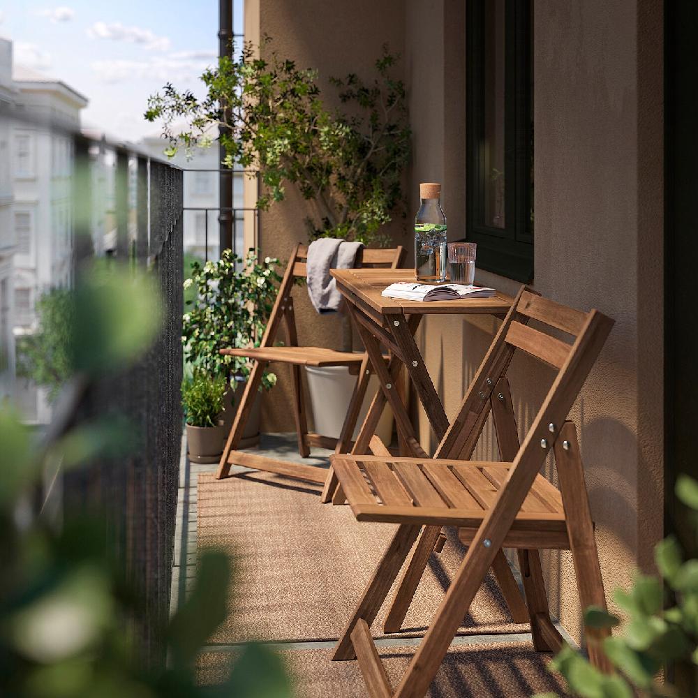 IKEA NÄMMARÖ Tavolo/2 Sedie Pieghevoli Giardino Pieghevole Mordente Marrone Chiaro 108x37 Cm