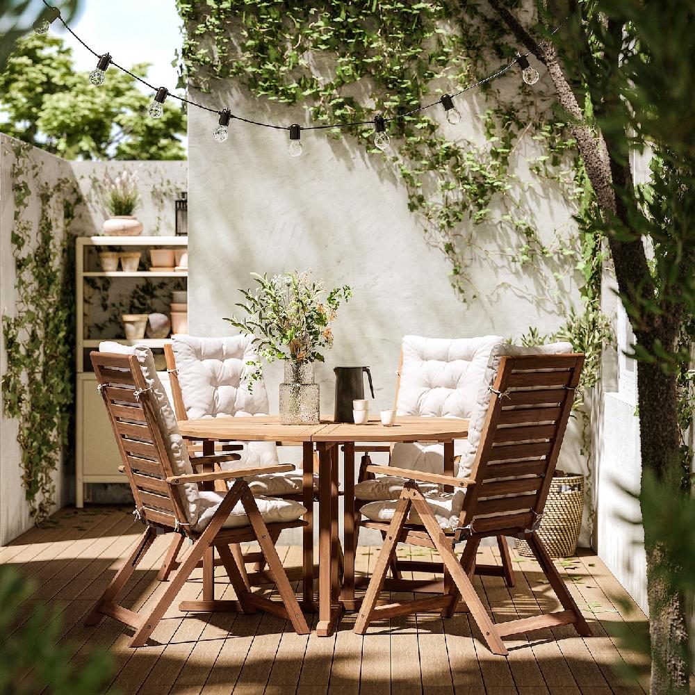 IKEA NÄMMARÖ Tavolo+4 Sedie Relax Da Giardino Mordente Marrone Chiaro/Kuddarna Grigio-beige Chiaro 130 Cm