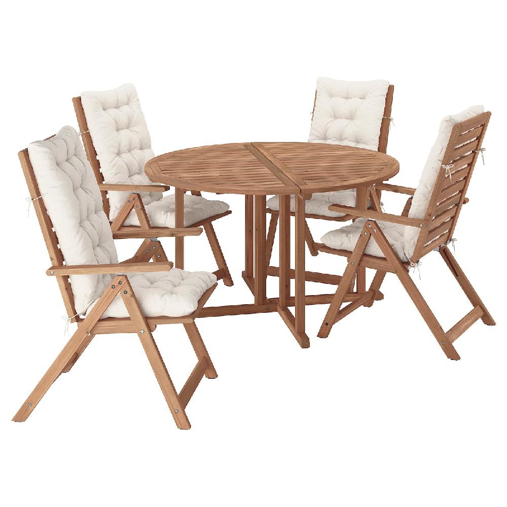 IKEA NÄMMARÖ Tavolo+4 sedie relax da giardino mordente marrone chiaro/Kuddarna grigio-beige chiaro 130 cm