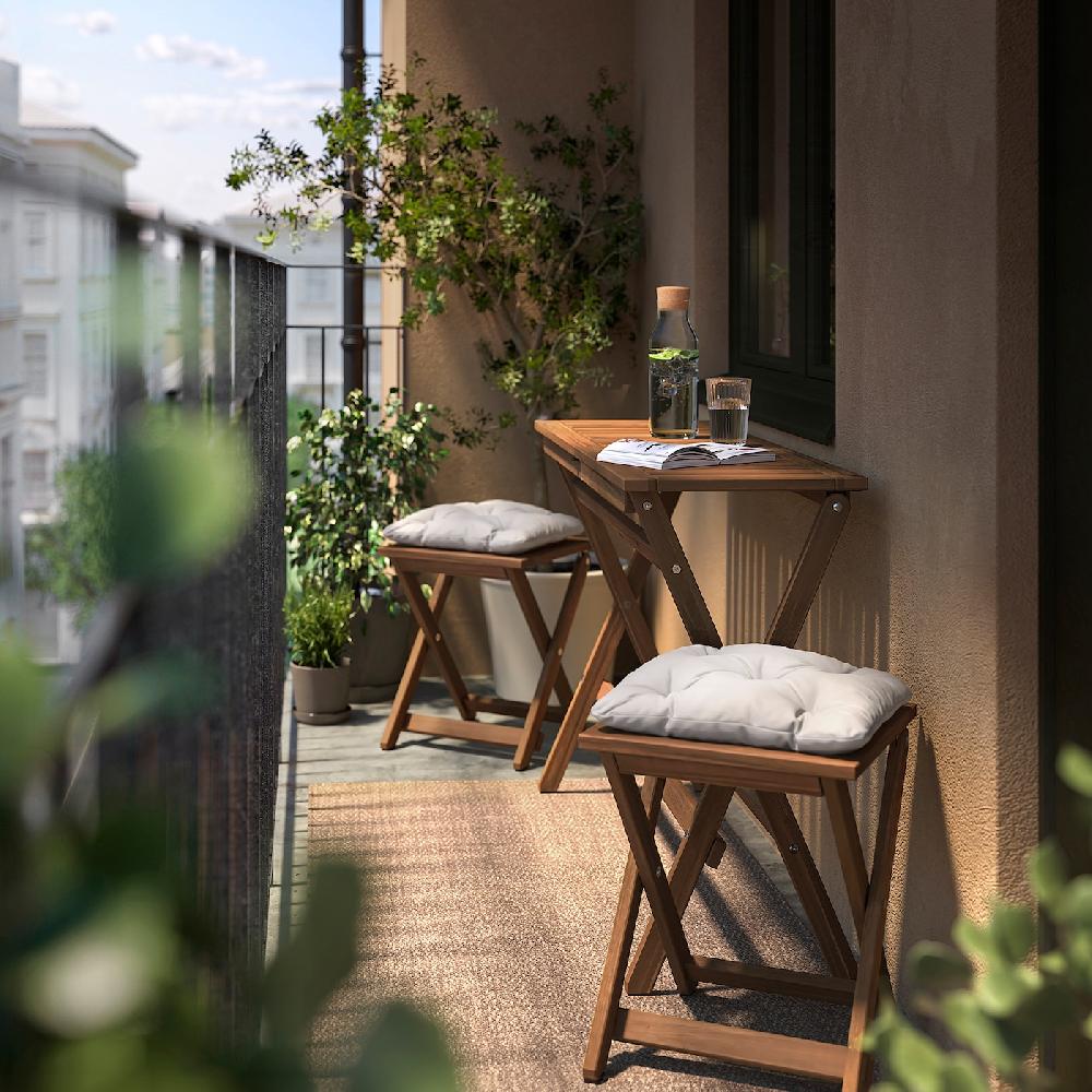 IKEA NÄMMARÖ Tavolo E 2 Sgabelli Da Giardino Mordente Marrone Chiaro Pieghevole/pieghevole Kuddarna Grigio-beige Chiaro 108x37 Cm