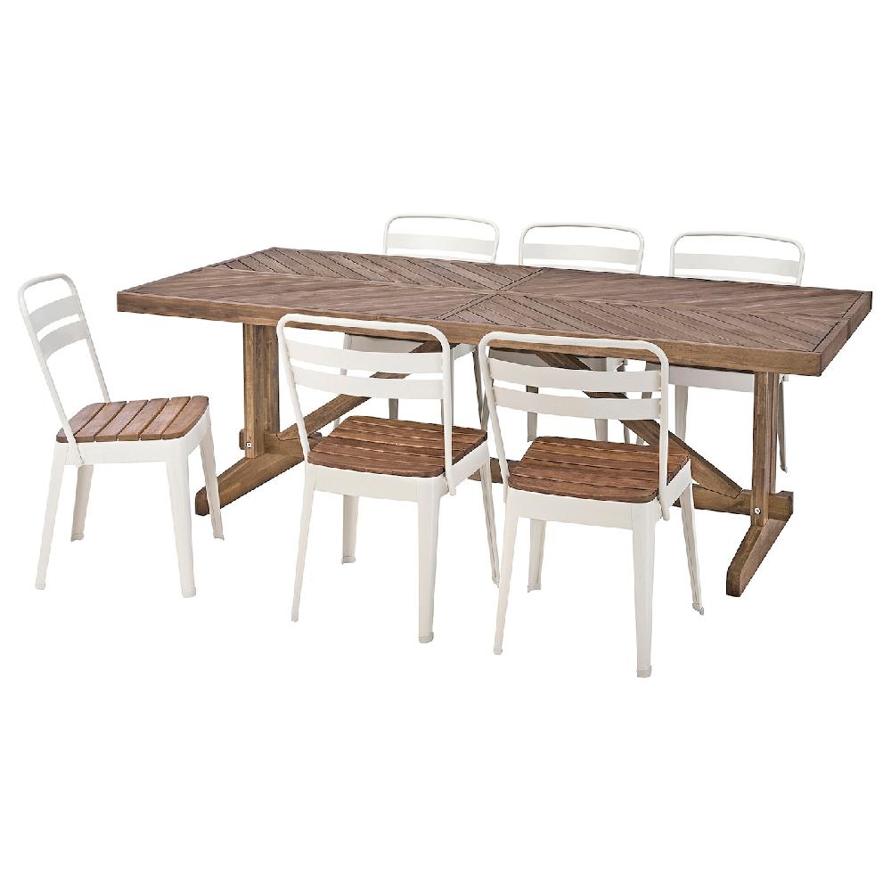 IKEA NORRMANSÖ / NORRMANSÖ Tavolo+6 sedie da giardino acacia/beige acacia 220x100 cm