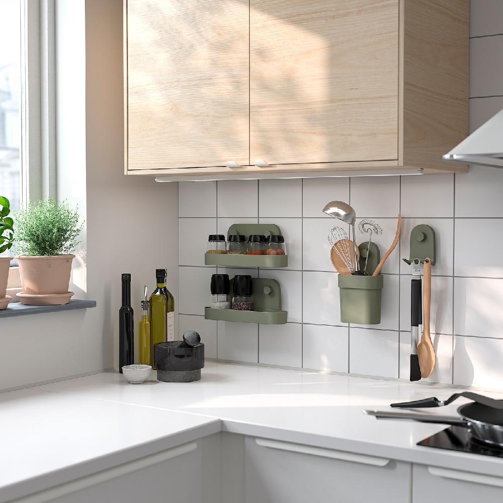 IKEA ÖBONÄS Gancio Triplo Con Ventosa Grigio-verde 7x11 Cm