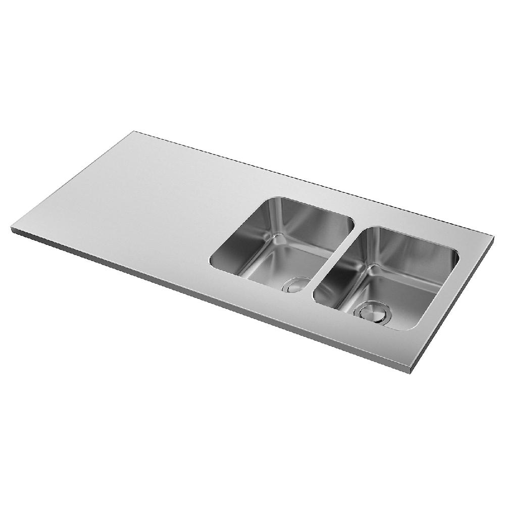 IKEA OLOFSJÖN Piano lavoro/2 lavelli integrati inox 140x63.5 cm