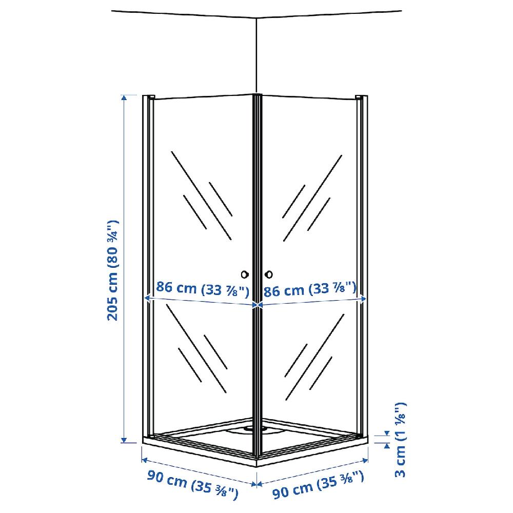 IKEA OPPEJEN / FOTINGEN Box Doccia Con 2 Porte/piatto 90x90x205 Cm