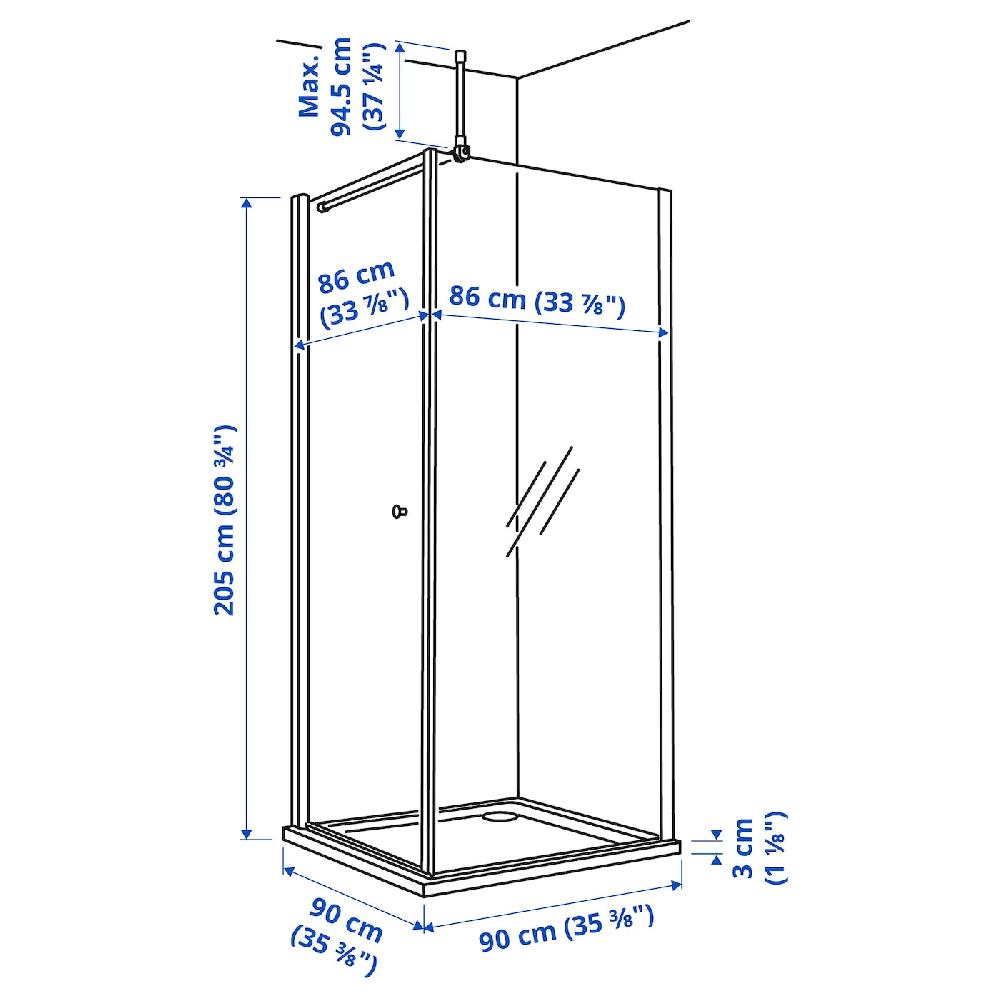 IKEA OPPEJEN / FOTINGEN Box Doccia Con Piatto Doccia 90x90x205 Cm