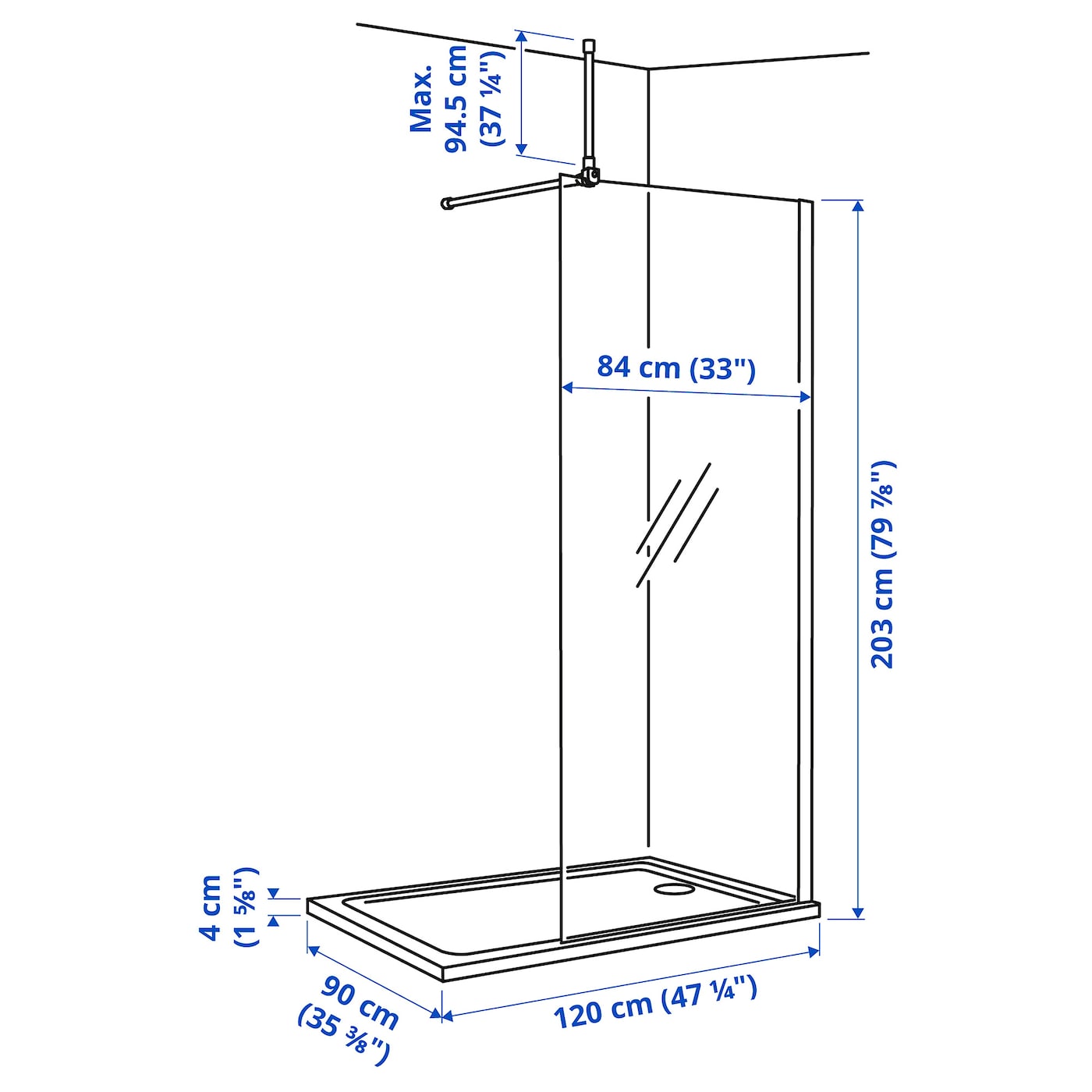 IKEA OPPEJEN / FOTINGEN Doccia Walk-in Con Parete/piatto 90x120x203 Cm