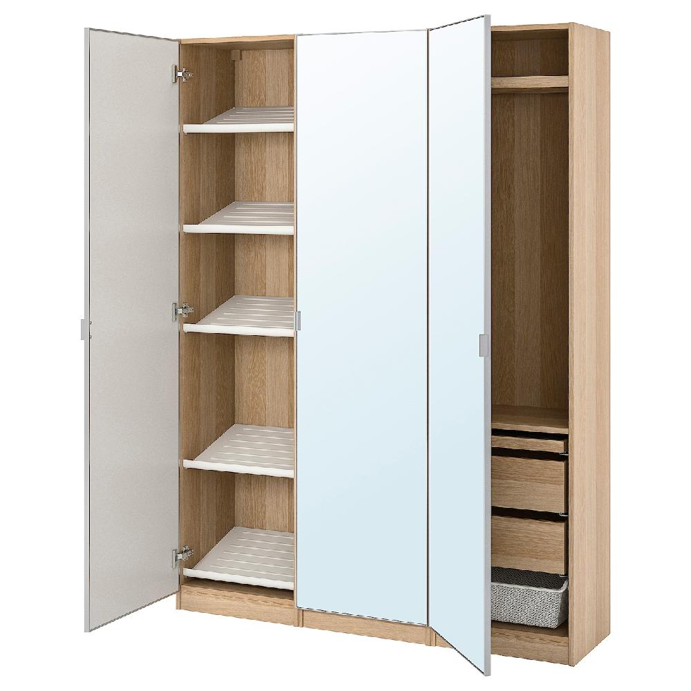 IKEA PAX / ÅHEIM Combinazione di guardaroba effetto rovere con mordente bianco/vetro a specchio 150x38x201 cm
