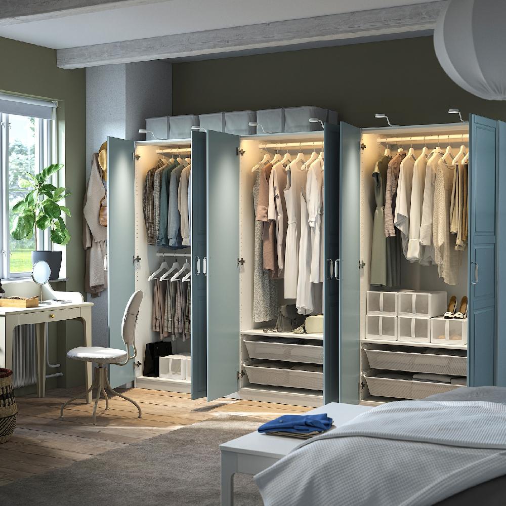 IKEA PAX / FJÄREHALS Combinazione Di Guardaroba Bianco/grigio-azzurro 300x60x201 Cm