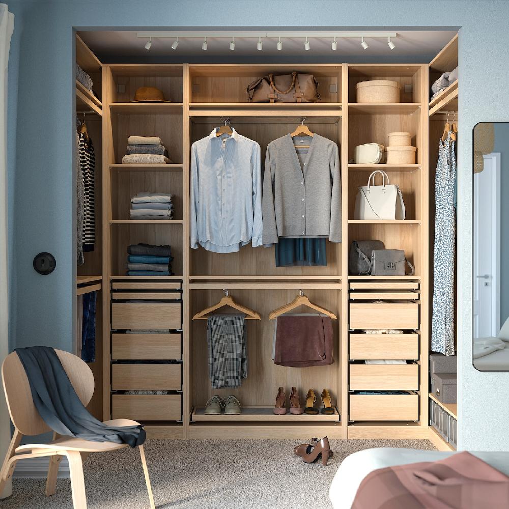 IKEA PAX Guardaroba Angolare Effetto Rovere Con Mordente Bianco 113/276/113x236 Cm