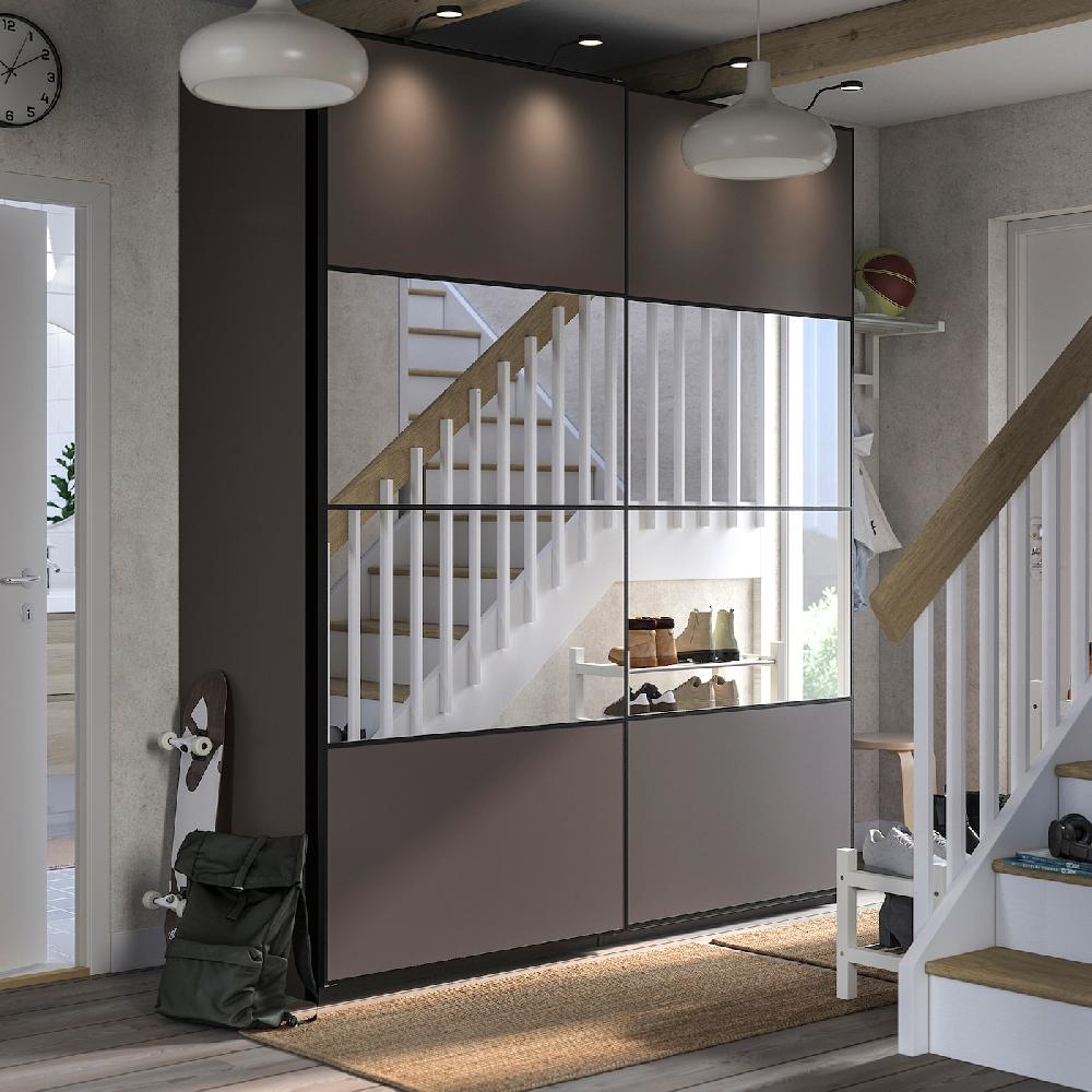 IKEA PAX / MEHAMN/AULI Combinazione Di Guardaroba Grigio Scuro Double-face/grigio Scuro Vetro A Specchio 200x66x236 Cm