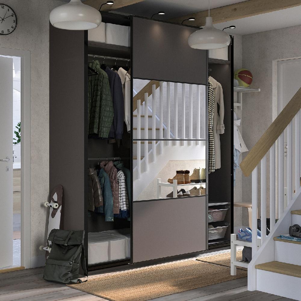 IKEA PAX / MEHAMN/AULI Combinazione Di Guardaroba Grigio Scuro Double-face/grigio Scuro Vetro A Specchio 200x66x236 Cm