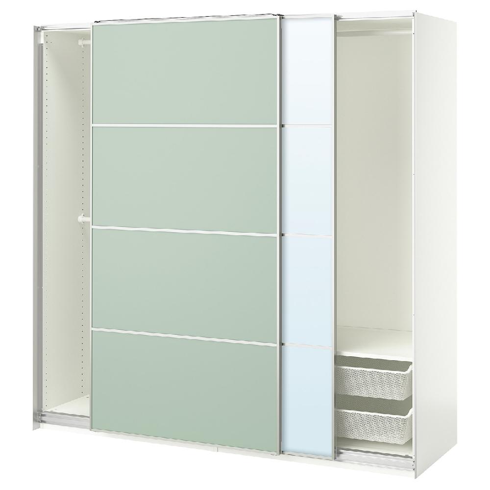 IKEA PAX / MEHAMN/AULI Guardaroba con ante scorrevoli bianco double-face/verde chiaro vetro a specchio 200x66x201 cm