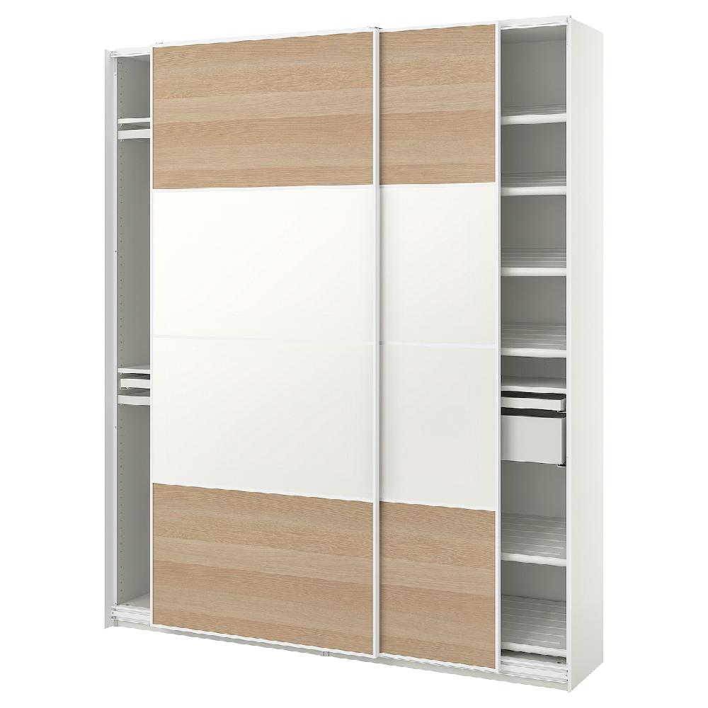 IKEA PAX / MEHAMN Combinazione di guardaroba bianco double-face/bianco effetto rovere con mordente bianco 200x43x236 cm