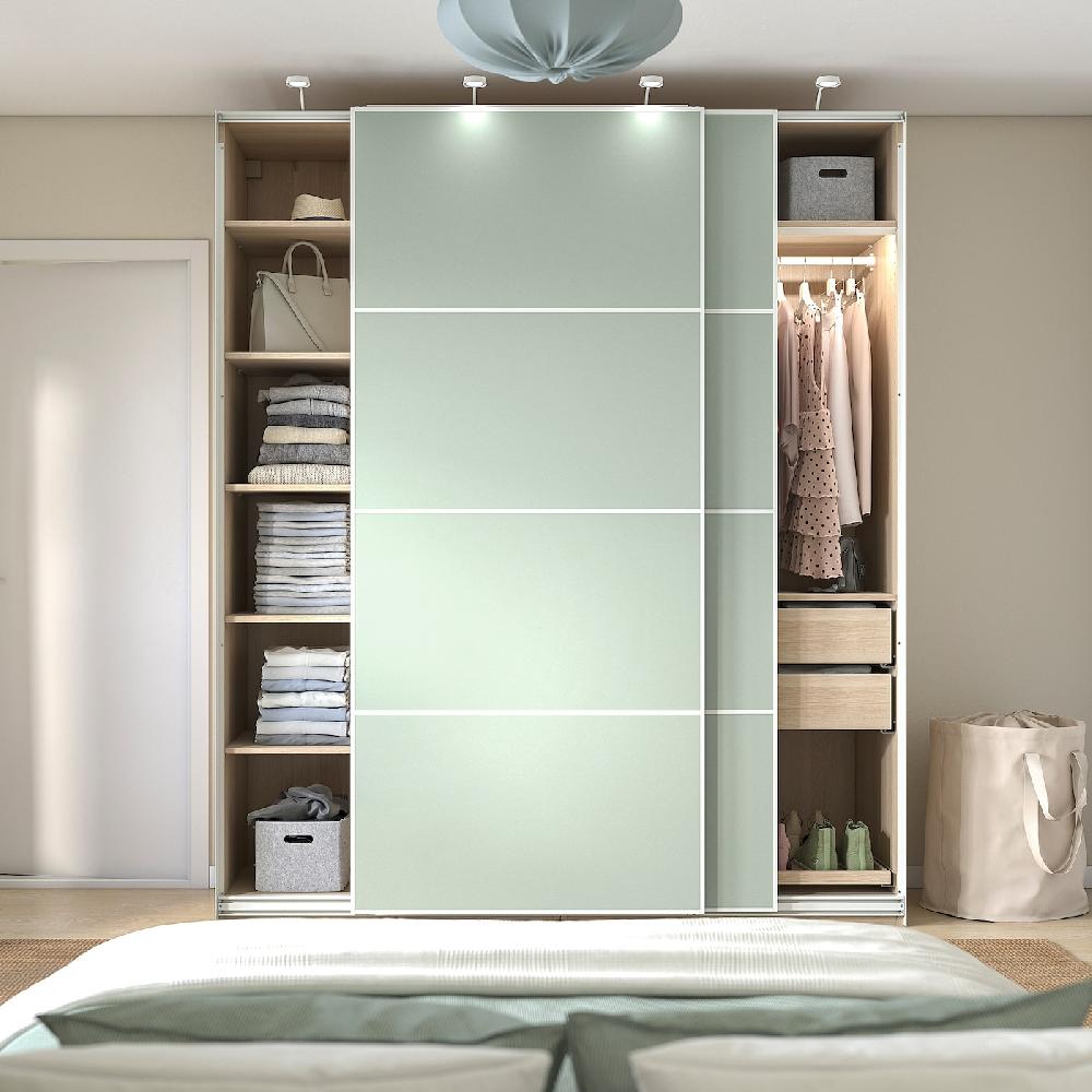 IKEA PAX / MEHAMN Guardaroba Con Ante Scorrevoli Effetto Rovere Con Mordente Bianco/double-face Verde Chiaro 200x66x236 Cm