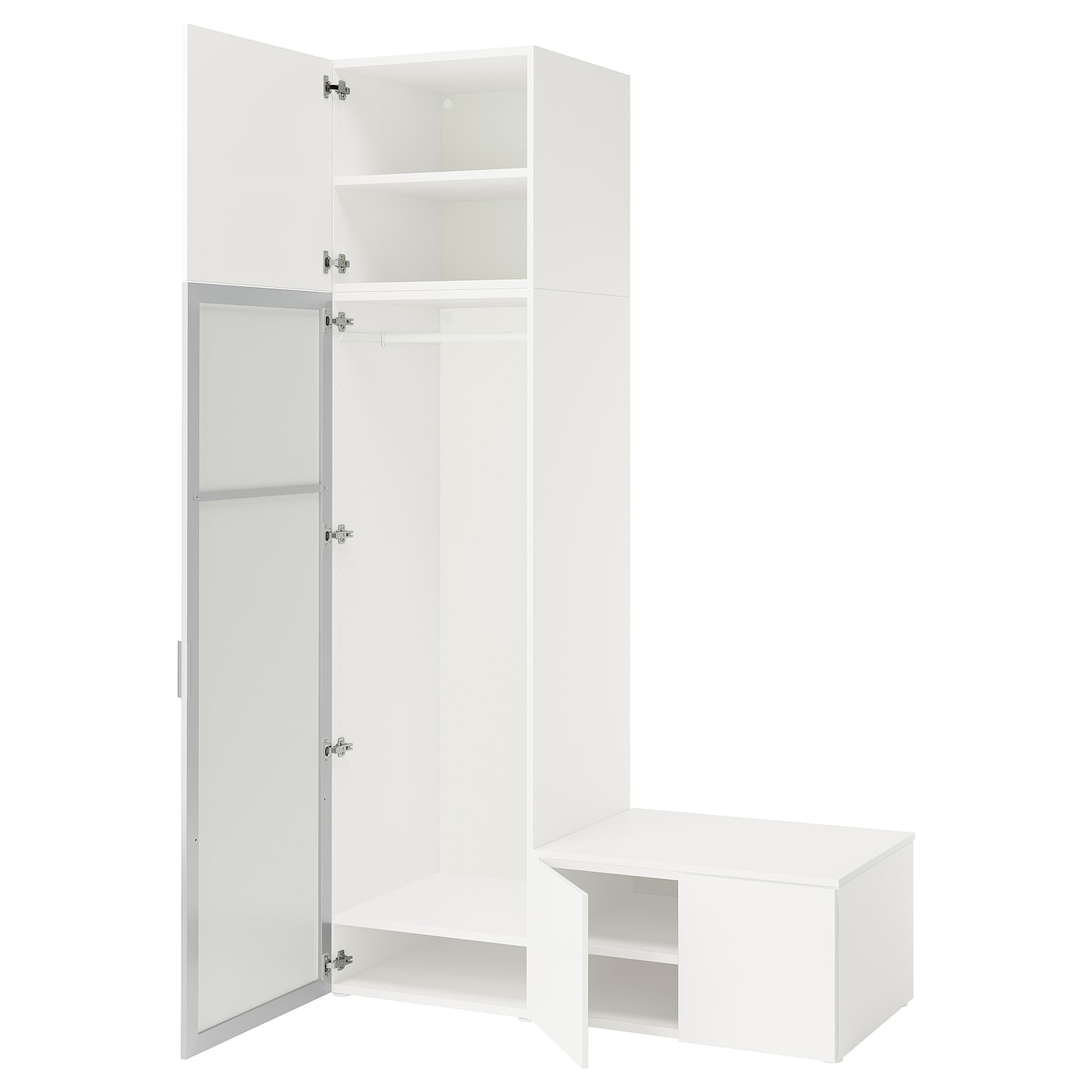 IKEA PLATSA Guardaroba con 4 ante bianco STRAUMEN specchio/FONNES bianco 140x57x241 cm