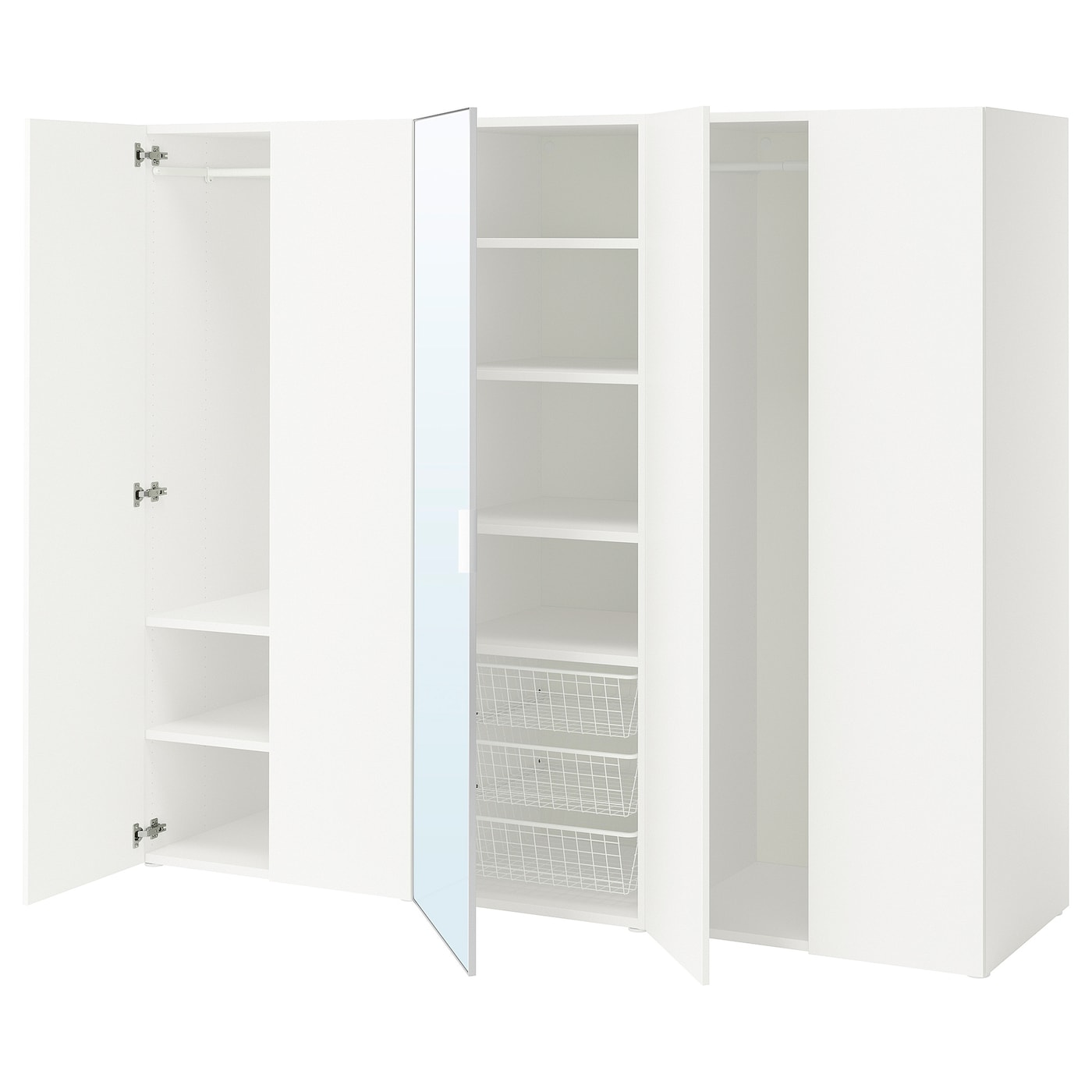 IKEA PLATSA Guardaroba con 5 ante bianco STRAUMEN specchio/FONNES bianco 220x57x181 cm