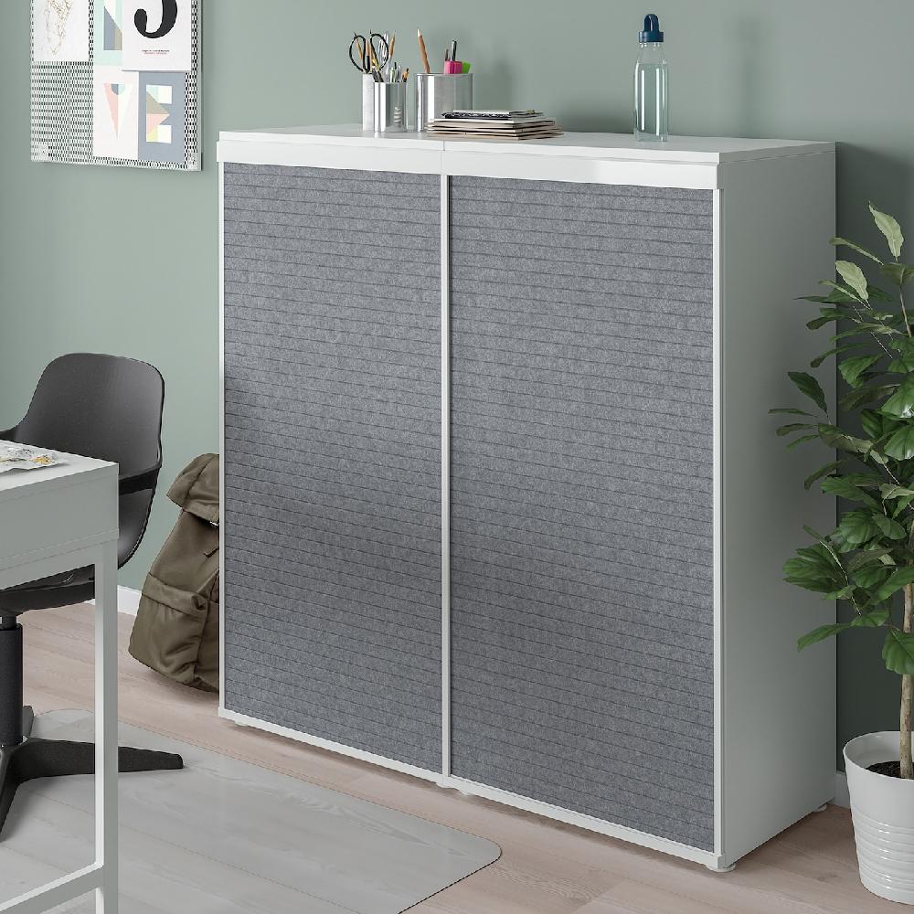 IKEA PLATSA Mobile Con 2 Ante Scorrevoli Bianco Larkollen/grigio Scuro 120x42x123 Cm