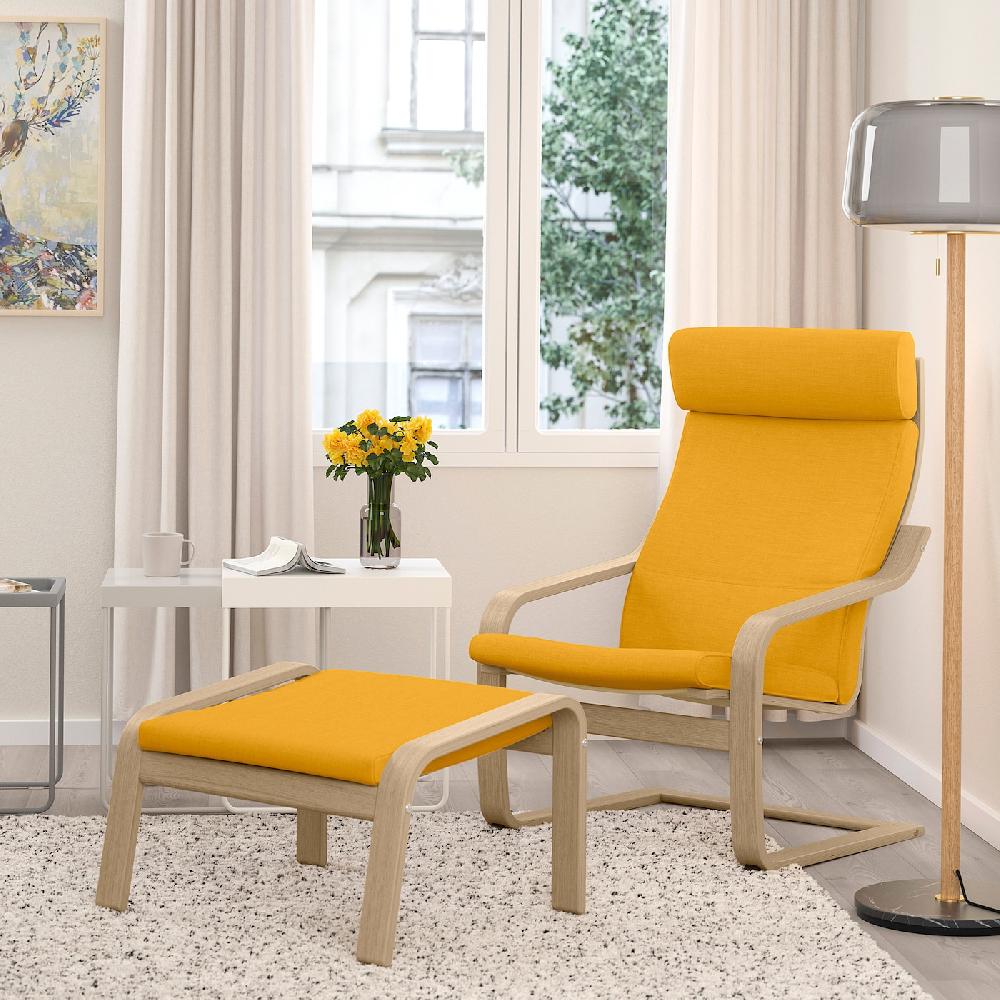 IKEA POÄNG Poggiapiedi Impiallacciato Rovere Mord Bianco/Skiftebo Giallo