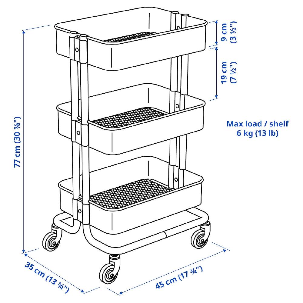 IKEA RÅSKOG / NORRÅVA Carrello Con Piano Di Copertura Bianco 35x45x77 Cm