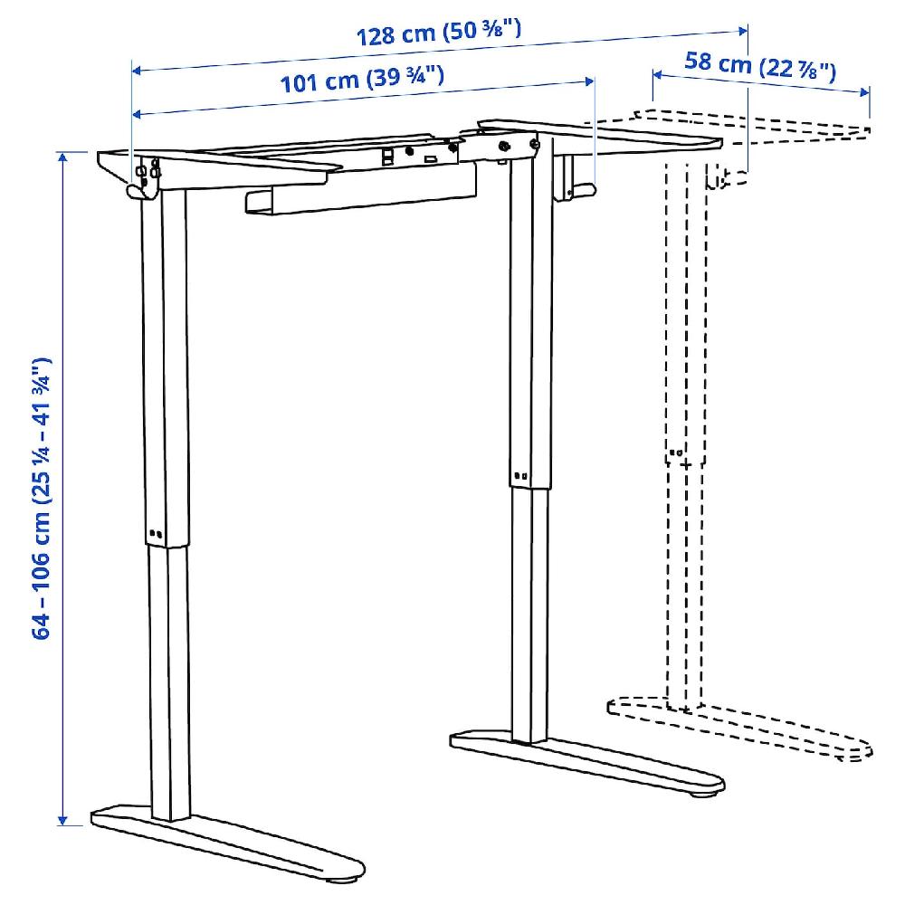 IKEA RELATERA Base Regolabile Per Piano Tavolo Bianco 90/117 Cm