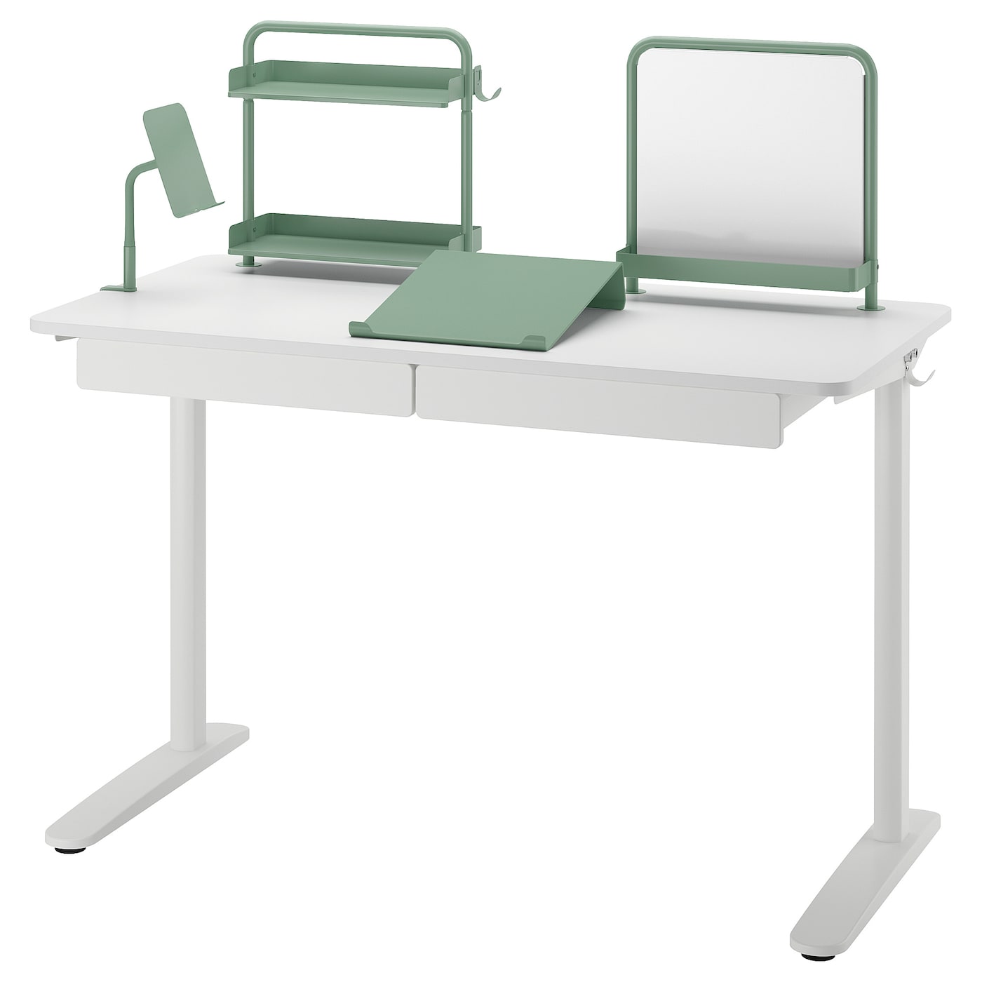IKEA RELATERA Combinazione con scrivania bianco/grigio chiaro-verde 117x60 cm