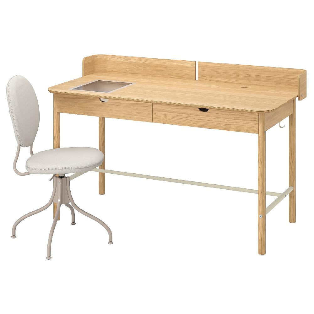 IKEA RIDSPÖ / BJÖRKBERGET Scrivania e sedia rovere beige