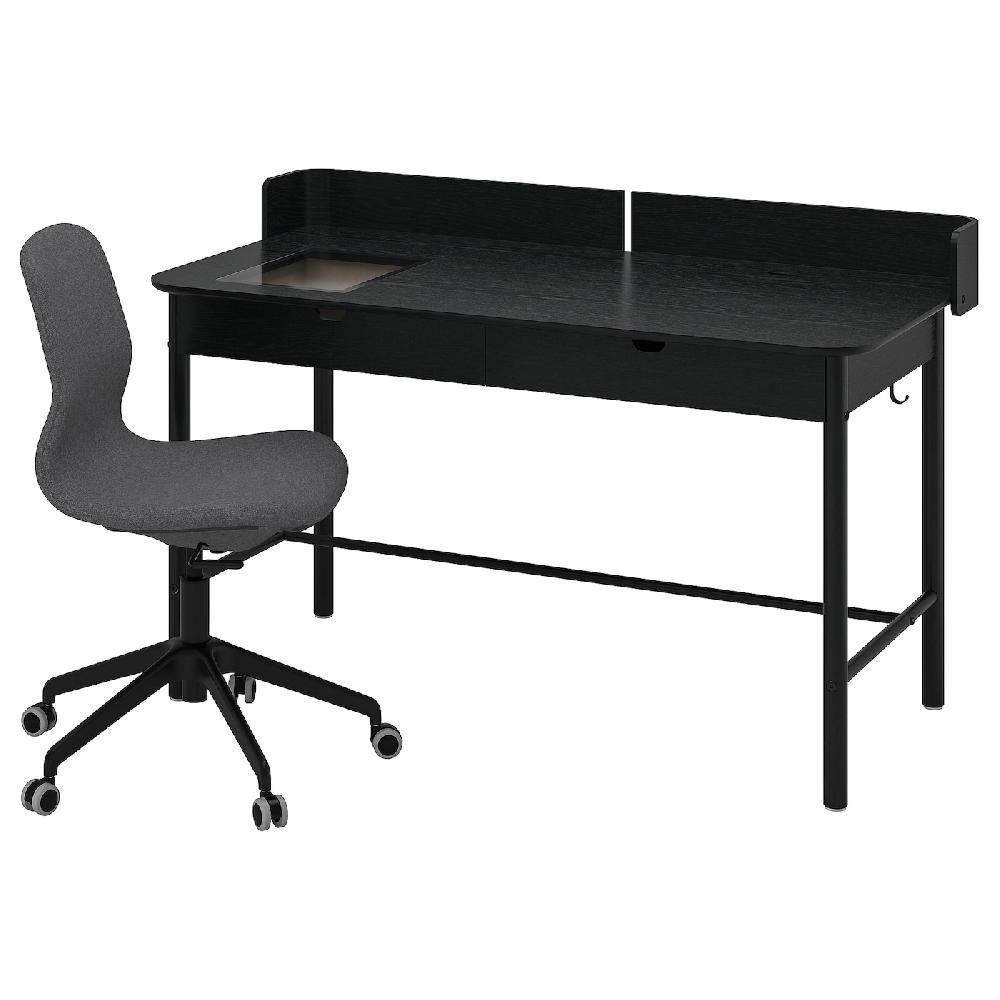 IKEA RIDSPÖ / LÅNGFJÄLL Scrivania E Sedia Antracite Grigio Scuro/nero
